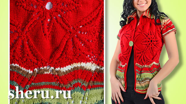 Связанный жакет спицами с короткими рукавами