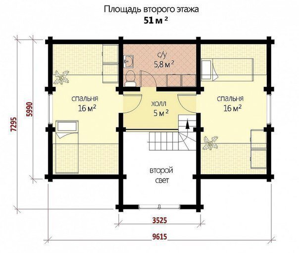 Четырехкомнатный дом из бруса 7,3х9,6 м., с мансардой, общей площадью 114 кв.м.