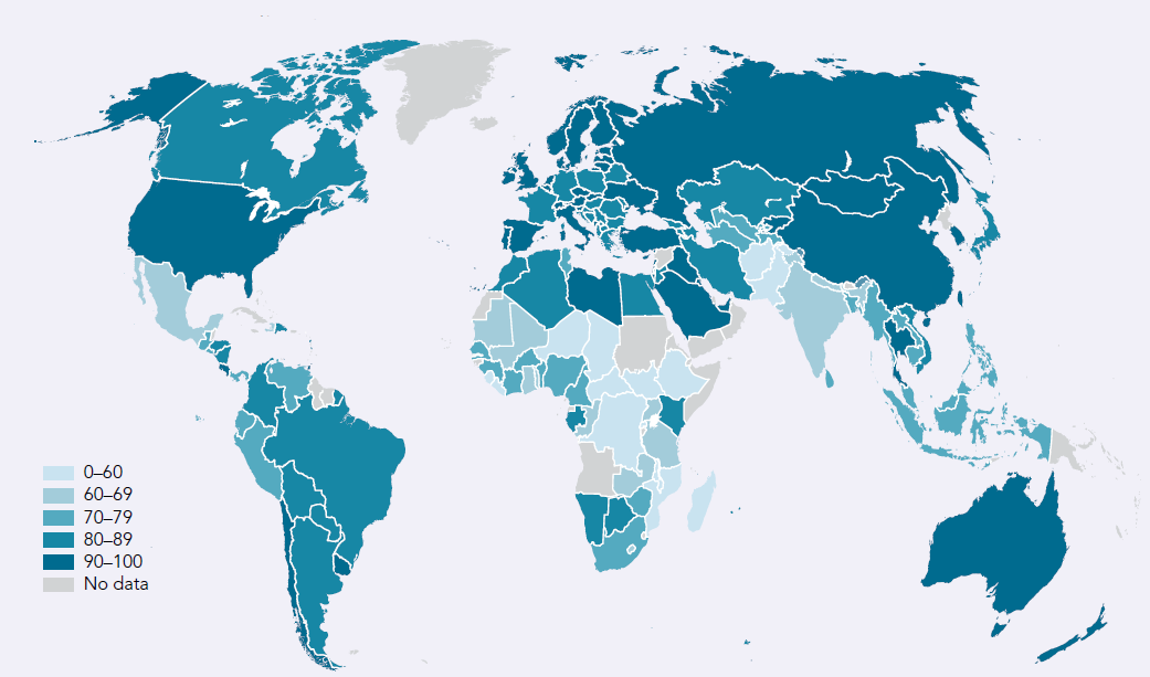 Доля взрослых с мобильным телефоном, Gallup World Poll 2017