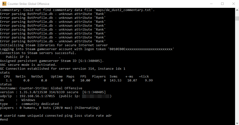 Start server. Файл botprofile