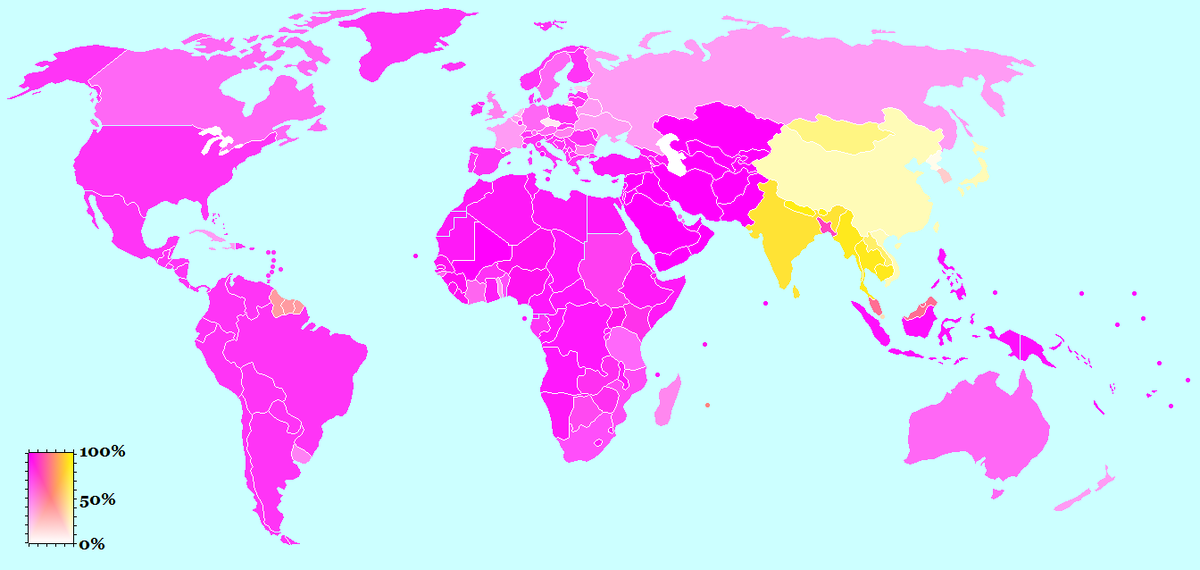 Карта религий, где фиолетовым обозначены авраамистические религии