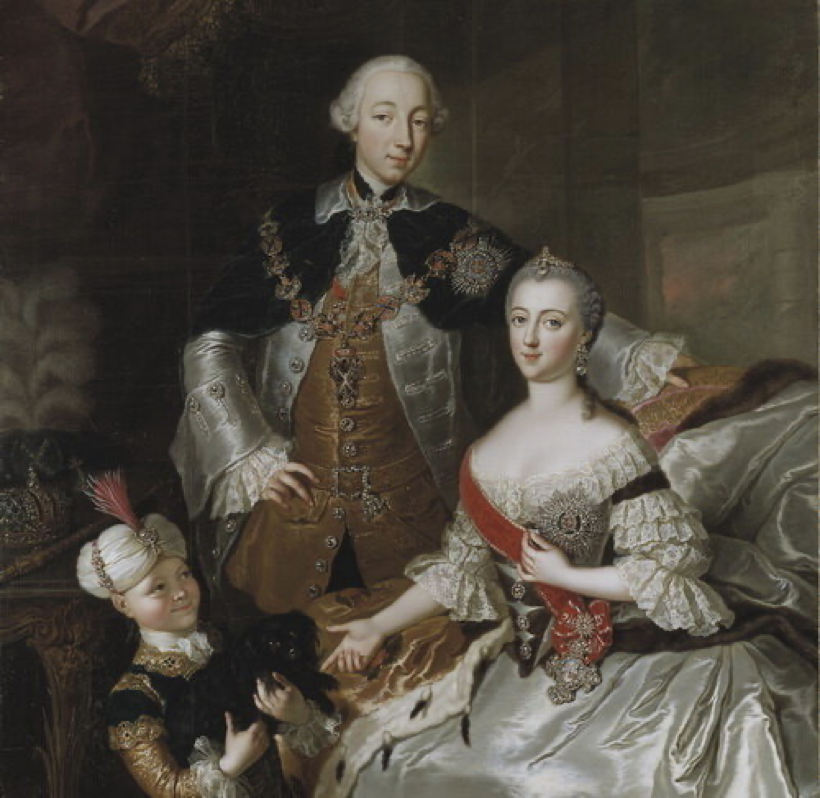 Петр Федорович и Екатерина Алексеевна, худ. Анна Розина де Гаск, 1756 г, фрагмент 