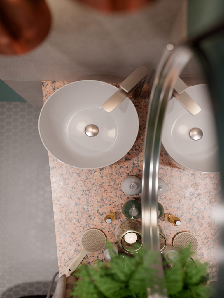 Зеленый, серый и много дерева. Современный интерьер трехкомнатная квартиры