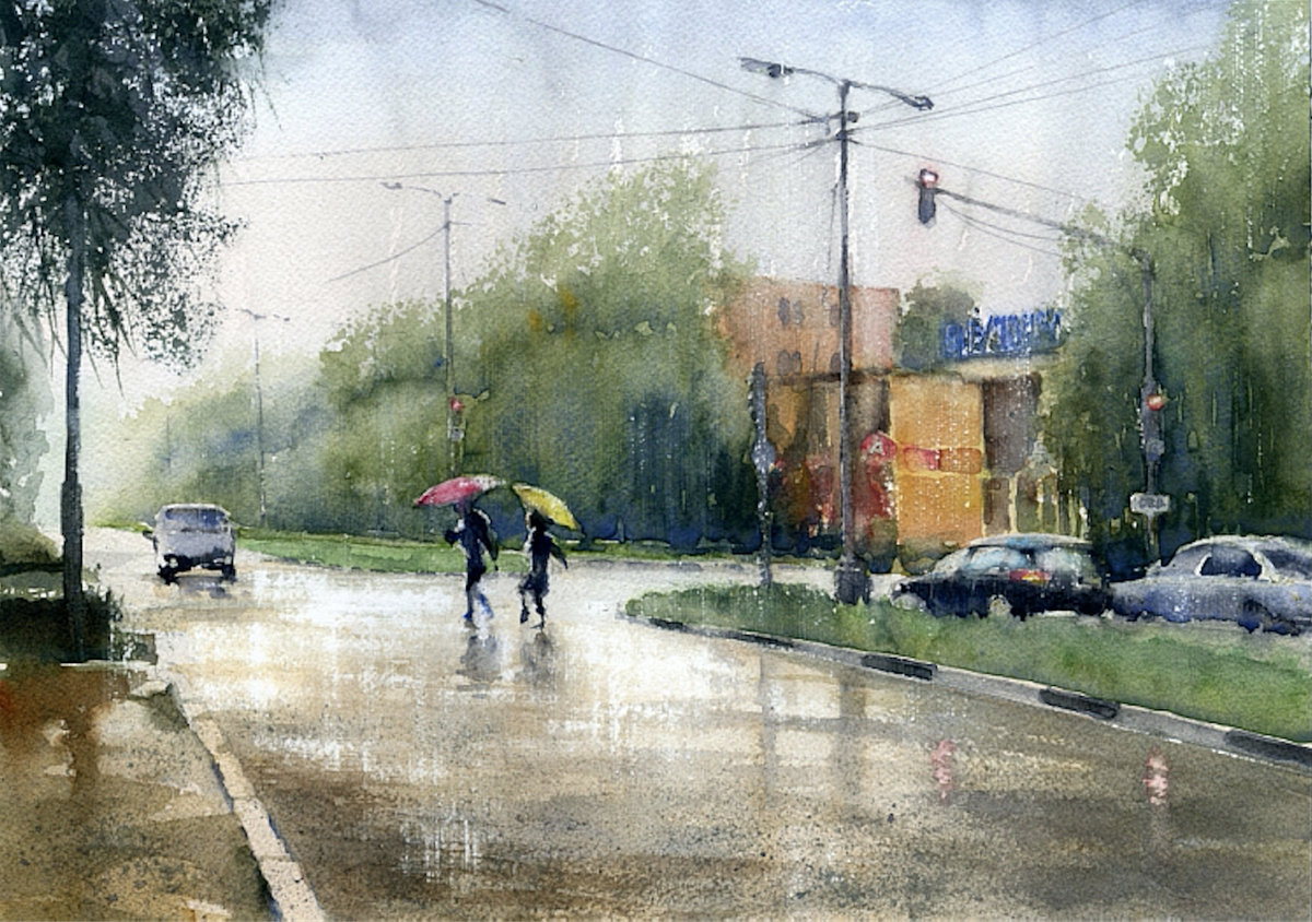 Как нарисовать дождь гуашью
