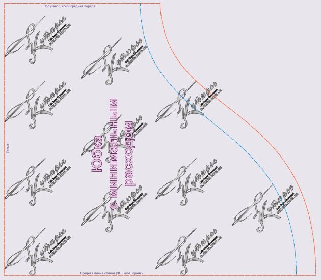 Выкройка юбки отрезного платья с минимальным расходом