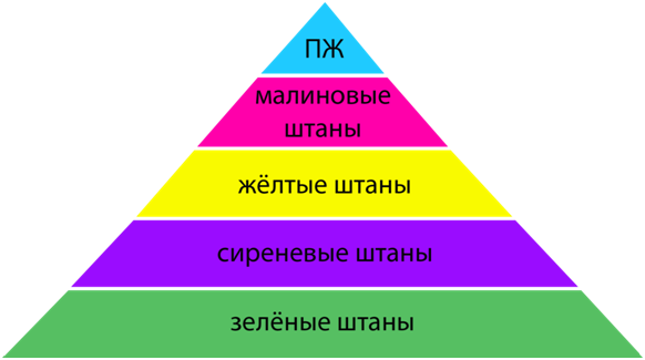 Цветовая дифференциация штанов на Плюке.