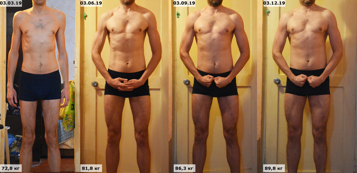 Вид спереди, изменения за 9 месяцев с интервалом 3 месяца между фото