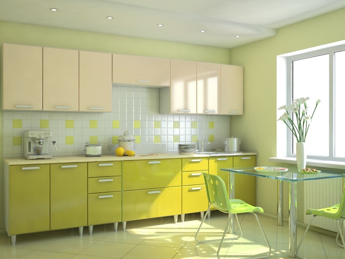 Бело-желтая кухня: сочетание оттенков и выбор мебели