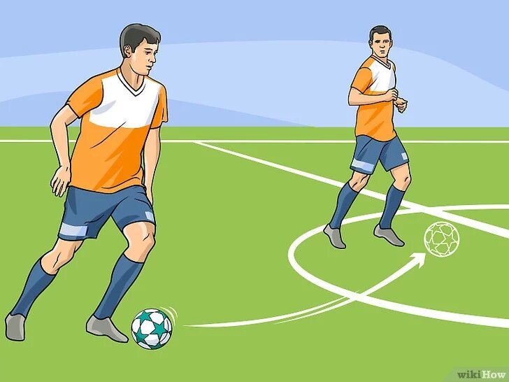 2Научитесь пасовать. Суть в том, чтобы отправить мяч именно туда, куда вам нужно. Чтобы передать пас, бейте по мячу внутренней стороной стопы — в таком ударе будет меньше силы, но больше точности. Освоив простые пасы, вы можете попробовать посылать крученые и резаные мячи.