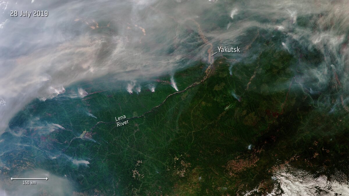 горящая Сибирь, июль 2019;  источник: esa.int