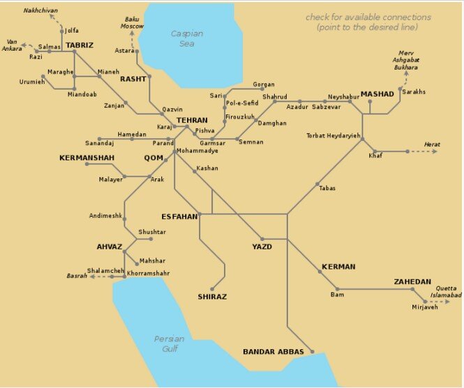 Map of iran's railway