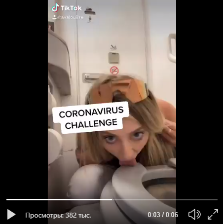 Одно из самых странных видео. Девушка лижет крышку унитаза в общественном туалете в знак отсутствия страха перед коронавирусом.