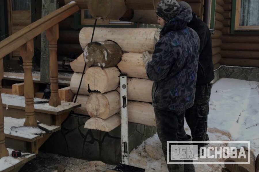 Замена строганного бревна на террасе в пос. Лебяжье