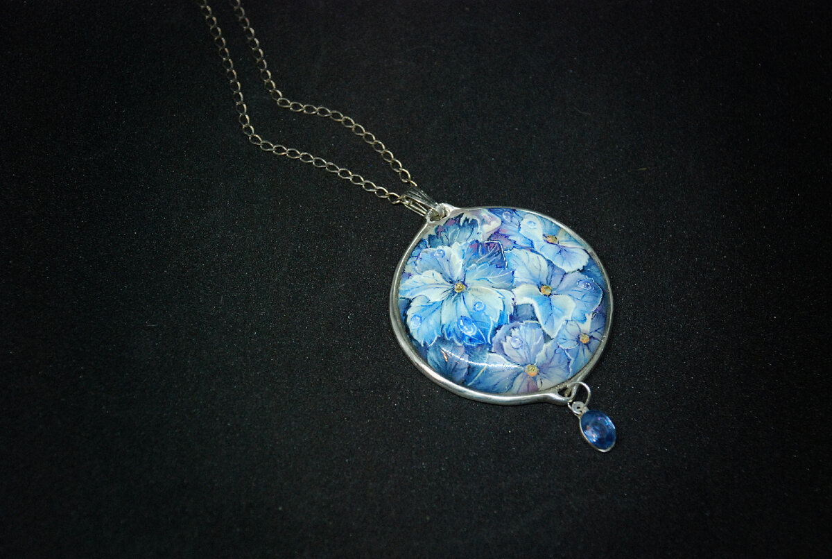 кулон "Голубая гортензия", работа автора