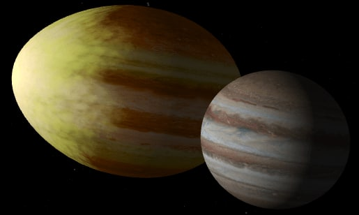 сравнение двух планет, тот, что помельче — Юпитер. Источник: рrokocmoc
