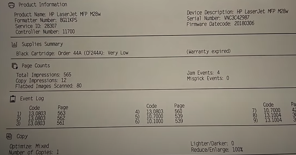 Пример печати после замены фотобарабана