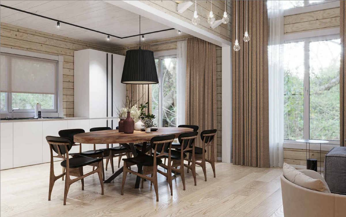 Гостиная в доме из клеёного бруса