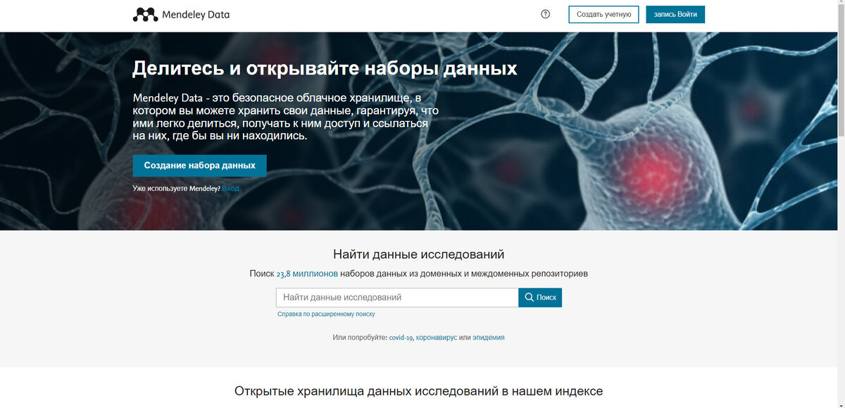 Публичный репозиторий Mendeley Data (https://data.mendeley.com/)