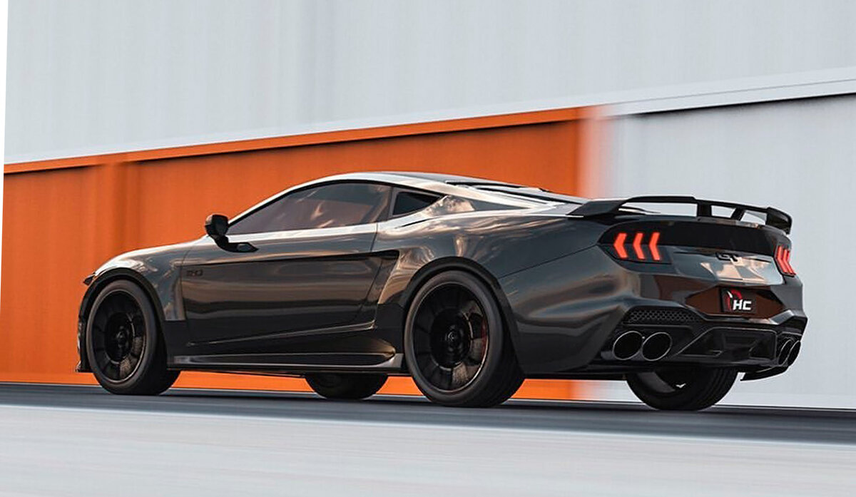 Рендер спортивного Ford Mustang 2024  с двигателем в центре 

