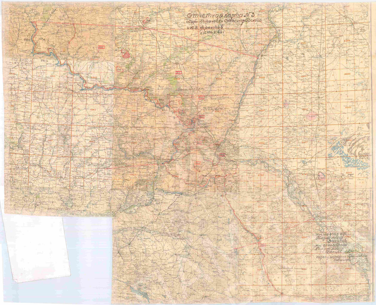 Отчётная карта общей обстановки СталФ и ЮВФ с 15-16.8.42 г.