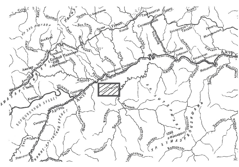 Заштрихованный квадрат показывает местоположение "Амурской Калифорнии"