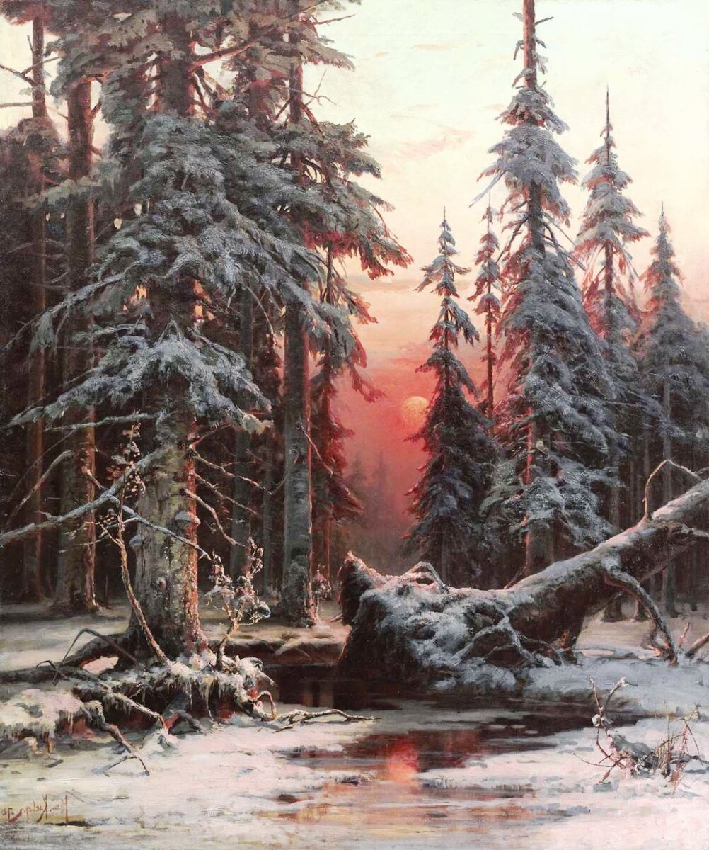 "Зимний лес на закате", 1887, холст, масло, 140.8×117.8