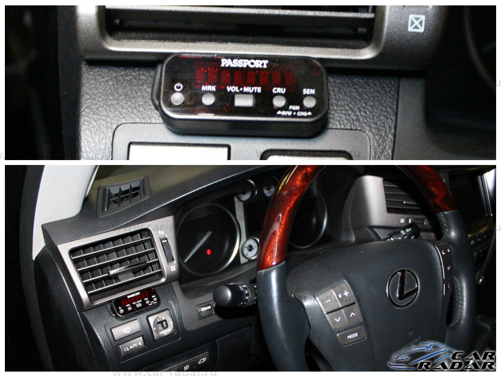 Экран, на который выводится принимаемая информация с радар-детектора, установленного под капотом автомобиля