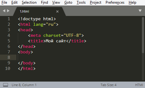 Скелет простейшей HTML страницы