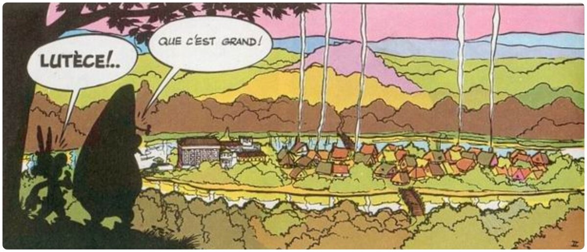 Астерикс и Обеликс любуются видом на Лютецию