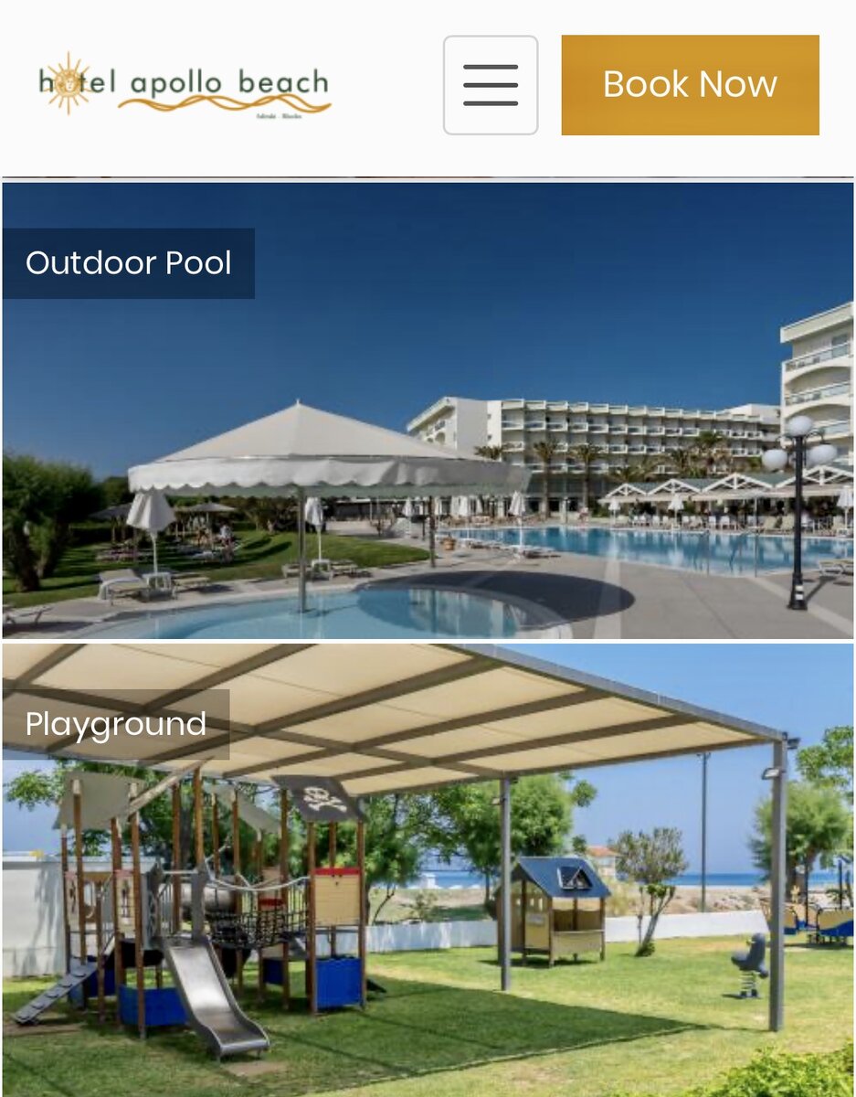Детский бассейн и площадка под навесом в отеле Appolo beach на о. Родос, Греция 