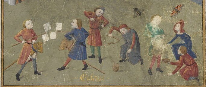 Не спрашивайте меня, что происходит справа на картине... не знаю ))) В книге это место затерто и эта картинка в интернете встречается только с без "писающего мальчика" с одними пацанами на лошадке.   Пьер Шуане, Книга трех веков, в стихах  Дата публикации:  1451-1500.  Оригинал книги здесь:  ttps://gallica.bnf.fr/ark:/12148/btv1b52509771f/f48.item.double.zoom