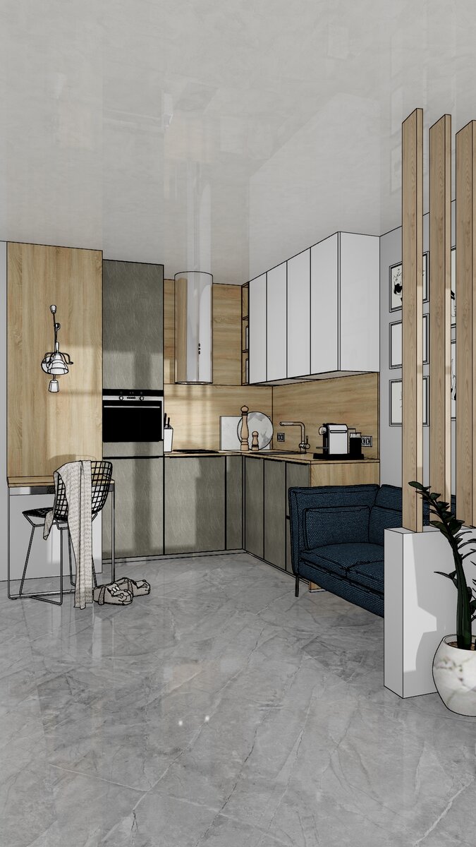 Эскиз миниатюрной кухни от салона Nolte в Санкт-Петербурге https://www.instagram.com/noltestudio_spb/