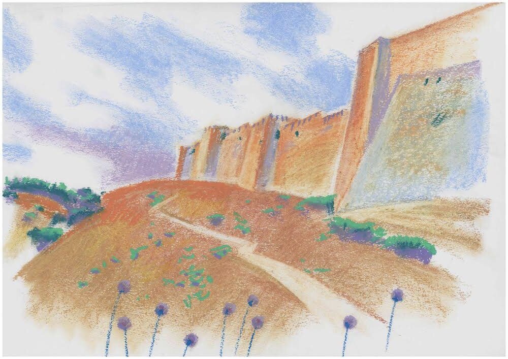 Наталья Савельева "У стены Нарын-Кала", 2021 г. Бум., масл., пастель