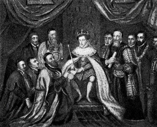 Король Эдуард IV, награждающий привилегией лондонских купцов; первый из стоящих на коленях — Джон Барнс, один из первых консулов Московской компании. Со старинной английской картины