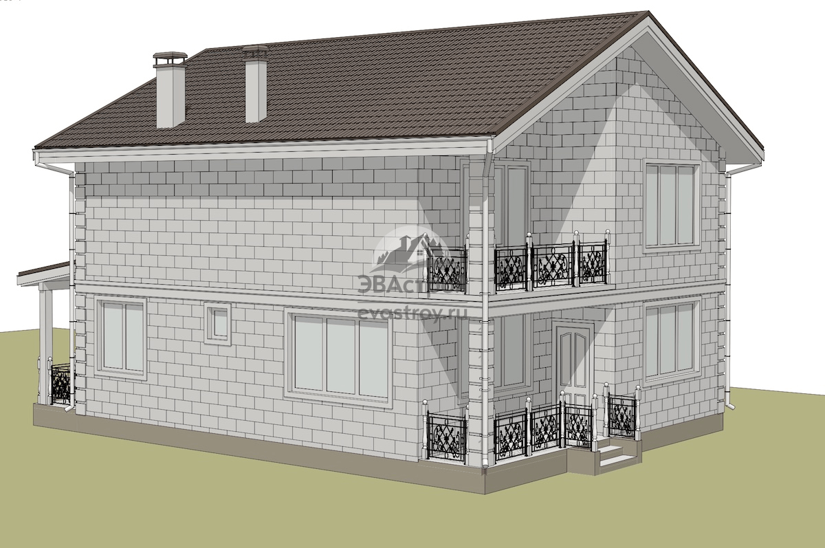 Проект двухэтажного дома 160 м2 с балконом, кабинетом и террасой | ЭВАстрой  | Дзен
