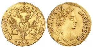 Золотой червонец Петра первого