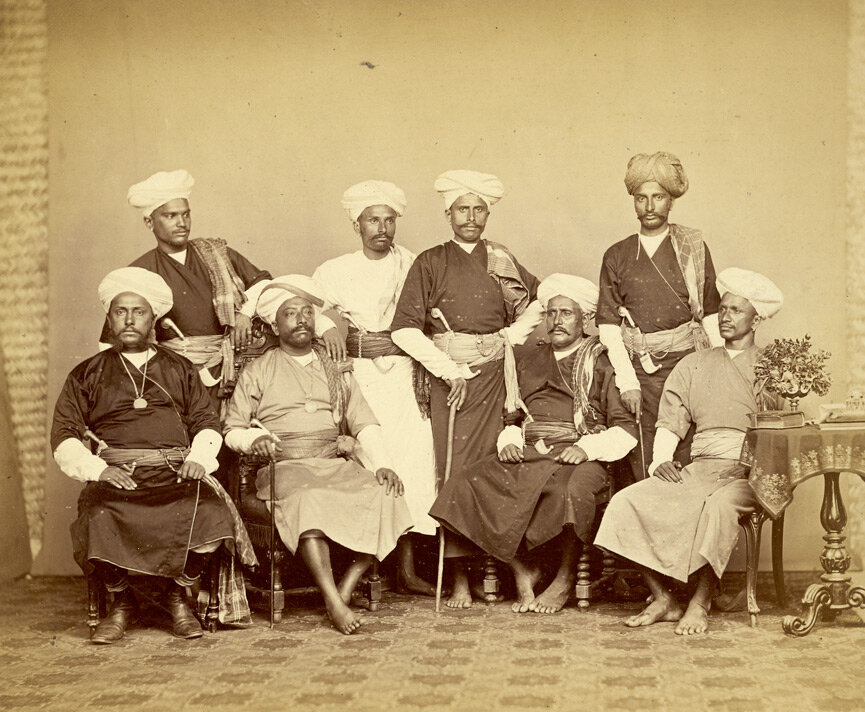 A group of Coorgs(Kodava People) who accompanied the Commissioner of Coorg, Lewin Bentham Bowring to Madras, c.1870 | © British Library