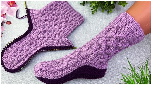 ДОМАШНИЕ ОЧЕНЬ ТЕПЛЫЕ НОСКИ-СЛЕДКИ НА ДВУХ СПИЦАХ. НОСОЧКИ ЗА ОДИН ...