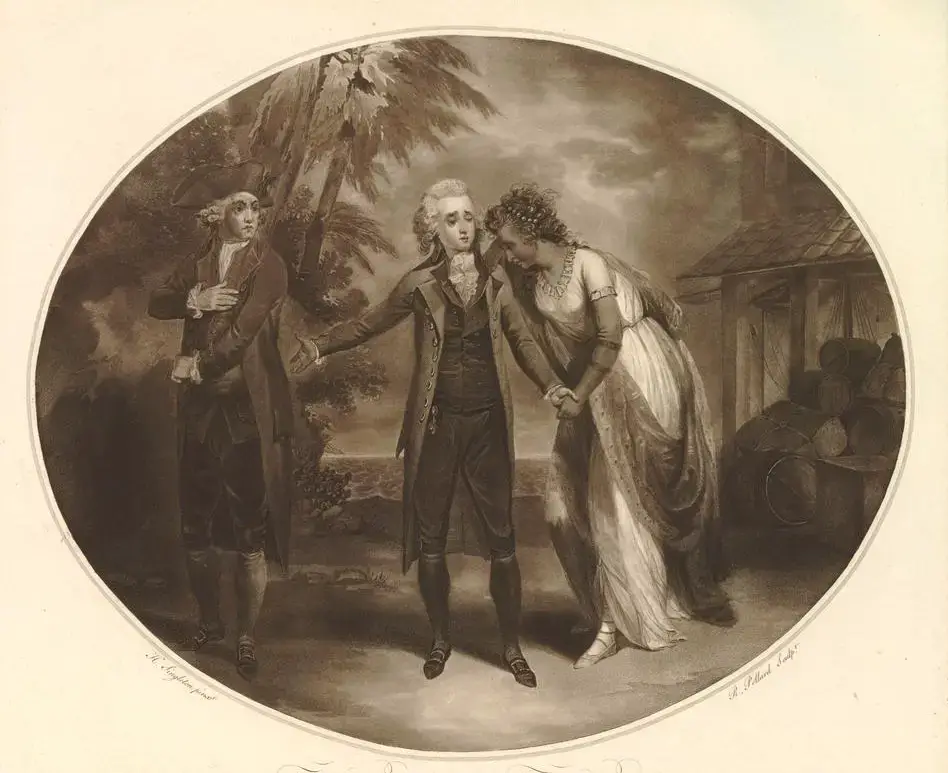 Гравюра 1788 года, изображающая сцену из пьесы «Инкле и Ярико» (фото с сайта Британского музея).