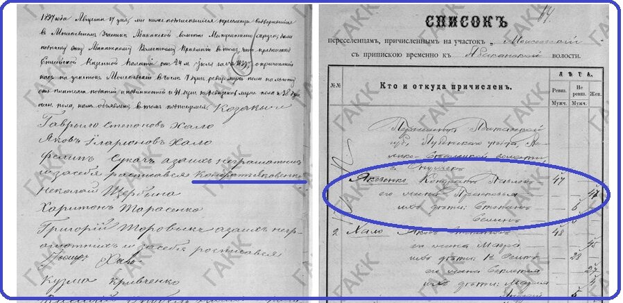 Скриншоты архивных документов, сообщающих о том, что моего деда в шестилетнем возрасте привезли из Украины в Сибирь