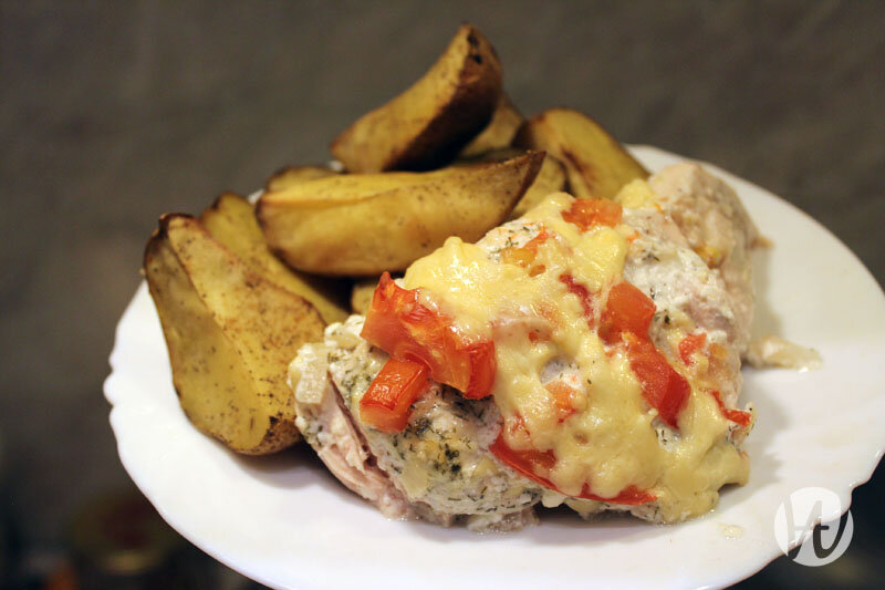 Картошка по-французски с курицей и грибами в духовке рецепт пошагово в