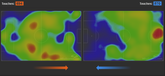 тепловая карта матча "Монако" - "Реймс" / whoscored.com