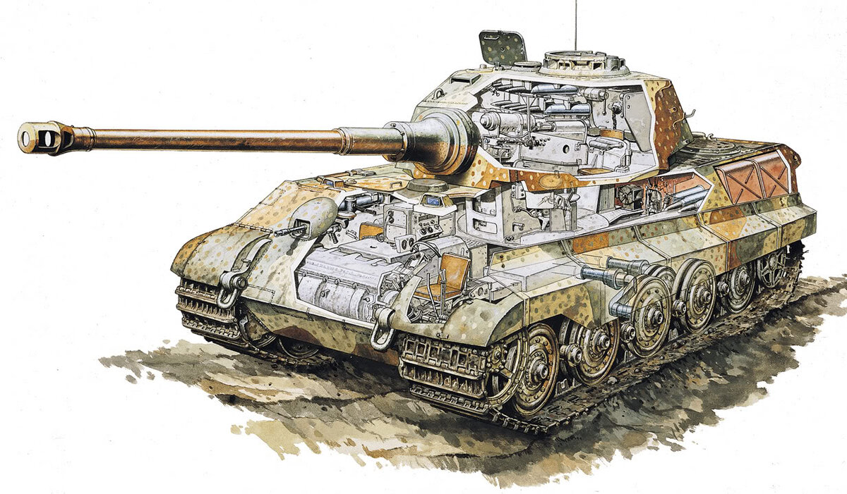 Даже днище корпуса "Королевского Тигра" имело 40-мм толщину - почти как лобовая броня Т-34 (на нашем танке толщина лобовой и бортовой брони была 45 мм). Борта нового танка были в два раза толще.