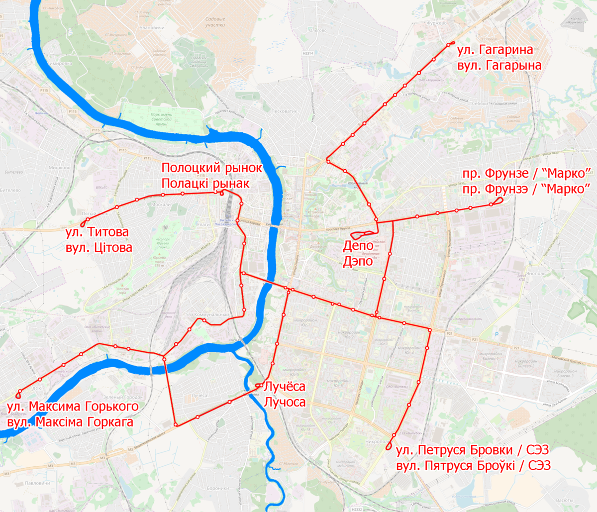 Карта витебска с маршрутами транспорта