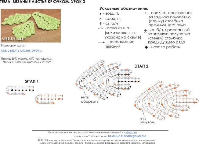 Вяжем листья крючком и листики, большая подборка схем и описаний