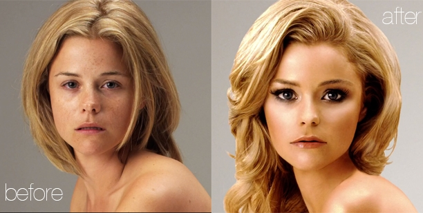 На этой фотографии отчетливо видна разница до фотошопа и после.