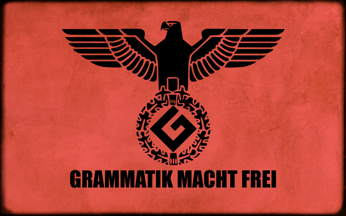 "Грамматика делает свободным"
Источник: https://aestheticblasphemy.com/blog/opinion/general/fluidity-of-language-engenders-grammar-nazis/489