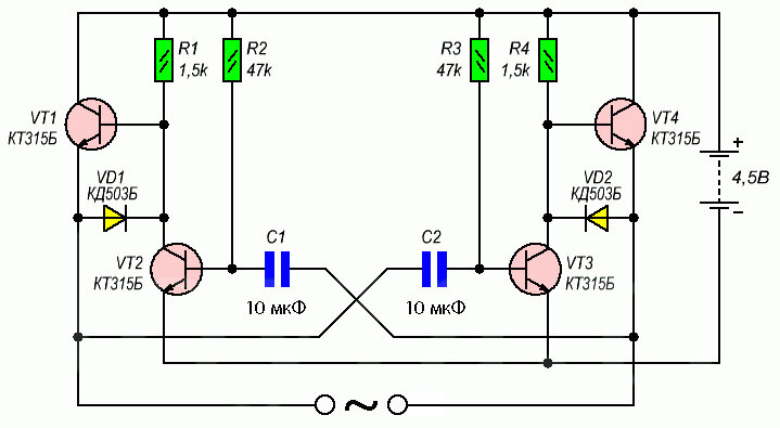Четырехканальная цветомузыкальная установка на транзисторах