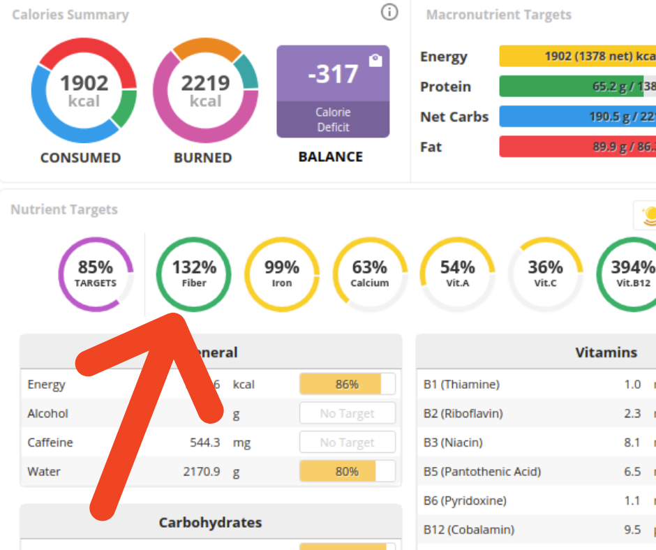 Cronometer, в котором я веду дневник питания, говорит, что я ем даже много клетчатки.