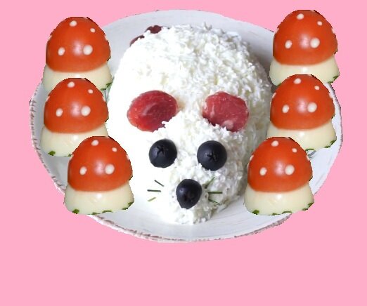 Новогодняя закуска крыса с грибочками